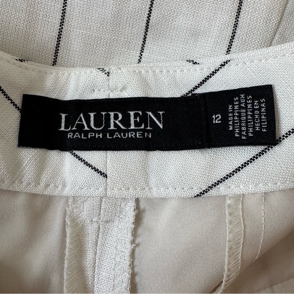 Lauren Ralph Lauren Striped Wide-Leg Linen Blend Pants Winter Cream Size 12 New - Picture 7 of 13
